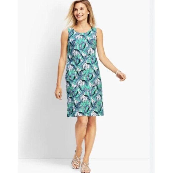Talbots sleeveless tropical giraffe print sheath Dress Size 6 Petite Tropical - Picture 1 of 8